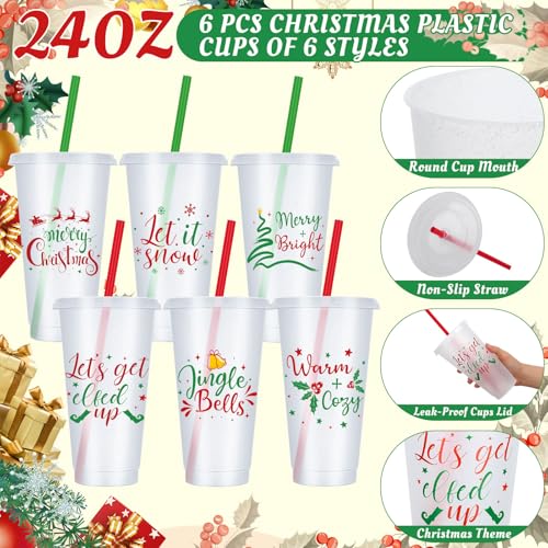 Funnymoom 24 Pcs Christmas Gifts Set Include 24 oz Merry Christmas Plastic Tumbler Cup with Lids and Straw Makeup Cosmetic Bag Crew Sock Keychain for Xmas Party Favors Winter Friendmas Gifts - style: Merry Christmas