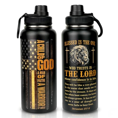 Christian Gifts for Men Stainless Steel Water Bottle 32 oz Religious Gifts - color: Christian