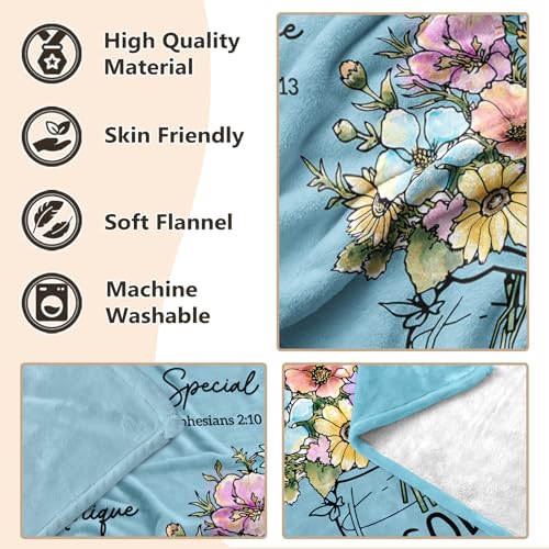 Christian Birthday Gifts for Women, Light blue Christian Blanket 60''x 50'' - color: Cyan, size: 60"x50"