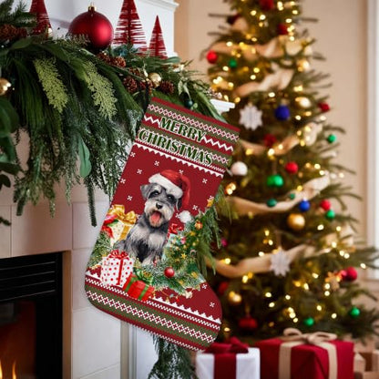 Schnauzer Red and Green Christmas Stockings 16 Inch - color: Christmas23