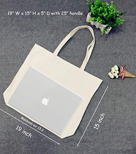 VPAL Large Canvas Tote Bag with Zipper, 19 x15 inch 12oz Natural Cotton Heavy DIY Tote for Crafting, Ironing and Embroidering, Reusable Grocery Shopping Bag (1 Pack) - color: 1 Pack