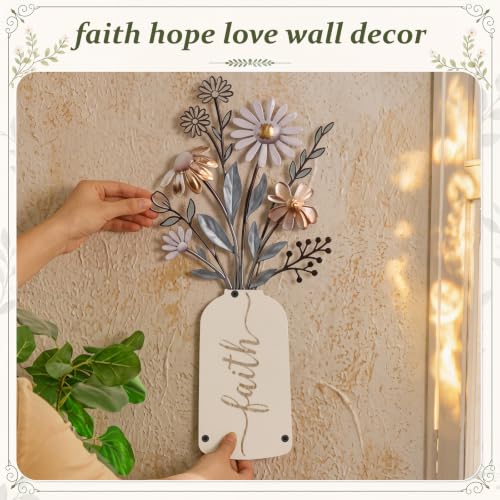 ElaraBerry 3 Pcs Christian Metal Flower Wall Sign Minimalist Rustic Decor