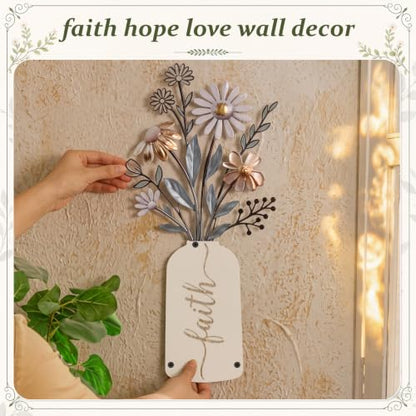 ElaraBerry 3 Pcs Christian Metal Flower Wall Sign Minimalist Rustic Decor