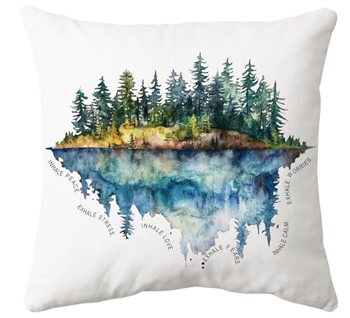 Voatok Mental Health Forest Pillow Covers 18x18, Inhale Exhale Inspirational Landscape Decorative Throw Pillow Covers Pillowcases Decorations for Therapy School Counselor Counseling Office Decor - color: Forest-1