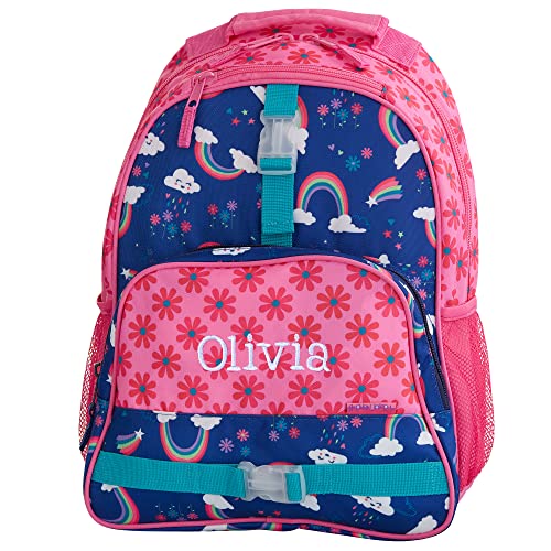 Personalization Universe and Stephen Joseph Personalized Kids Backpack - Rainbow Embroidered All Over Print, Custom Name, Adjustable Straps, Multiple Pockets, 12" x16, Girls Backpack - style: Rainbow