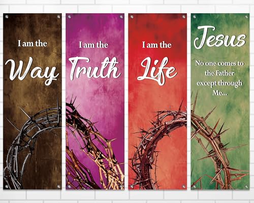 4Pcs Easter Church Banners for Sanctuary Wall Religious Banners Hanging Backdrop Praise Hanging Sign with Scripture Bible Verses Banner Easter Banner for Church School Decor(Crown of Thorns) - style: Crown of Thorns