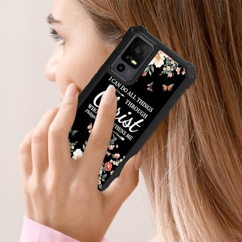 RYUITHDJP for TCL 40XE/TCL 40X Phone Case with Tempered Glass Screen Protector,Dual Layer Shockproof Corners Protection Case for TCL 40XE/TCL 40X,Bible Verse 4-13 Black - color: Bible Verse 4-13 Black, size: TCL 40XE/TCL 40X