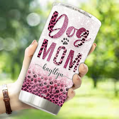 Personalized Dog Mom Tumbler Gifts for Women Travel Coffee Mug Gift for Daughter Girls Sister Dog Lovers Pet Owners Insulated Stainless Steel Cup 20oz With Lid - color: DOG MOM