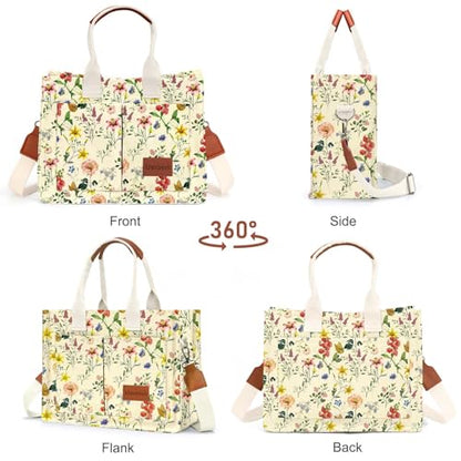 LHMTQVK Canvas Tote Bag for Women, Work & Bible Study Handbag - color: Retro Flower