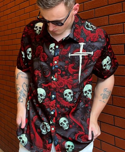 Men's Hawaiian Shirt, Faith and Skull Theme, Short Sleeve Vacation Shirt, Tropical Casual Beach - color: Faith-11, size: XX-Large