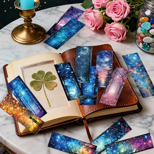 100 Pcs Fantasy Starry Night Bookmarks Moon Space Book Page Marks - color: Starry Night Forest