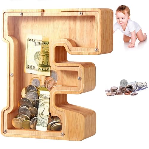 UBeesize Large Piggy Banks Twenty-Six English Alphabet Letter for Boys Girls, Wooden Personalized Bills and Coins Bank Money Box,DIY Name Birthday Gift,Bedroom Living Room Decoration(F) - color: F, size: 9 inches