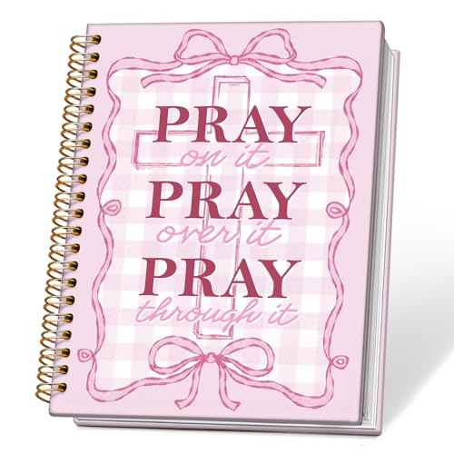 Prayer Bible Journal for Women, Coquette Pink Bow Christian Spiral Notebook, Christian Gifts for Women, Cute Preppy Bible Supplies Journal, Church Notes Notebook, 5.5x8.3 Inch - color: 03-pray on It