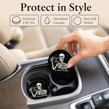 Car Coasters for Cup Holders, Skull Car Coasters Set of 2, B19 - color: Gothic