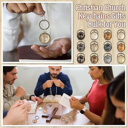 Equsion 36 Pcs Christian Keychain Bulk Mini Bible Keychains, Wood Grain - color: Wood Grain