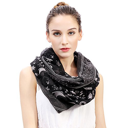Lina & Lily Holiday Christmas Pattern Print Women's Infinity Scarf Lightweight - color: Black, Christmas