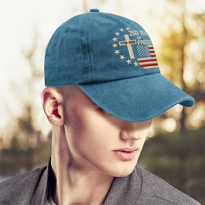 US 250th Anniversary Hat, Patriotic Embroidered Cap, 1776-2026 Freedom Celebration, 250 Years American History Gift Patriots - color: Us 250 Years Freedoms 1776-2026 250th Birthdaycyan1