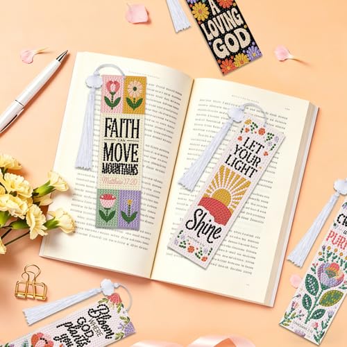 8 Pieces Christian Bible Verse Diamond Art Bookmarks 5d Christian Beaded Bookmark Acrylic Tassel Bookmark for DIY Making Beginners Adults Arts Craft Supplies (Boho Floral) - color: Boho Floral