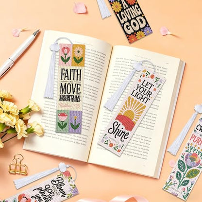 8 Pieces Christian Bible Verse Diamond Art Bookmarks 5d Christian Beaded Bookmark Acrylic Tassel Bookmark for DIY Making Beginners Adults Arts Craft Supplies (Boho Floral) - color: Boho Floral