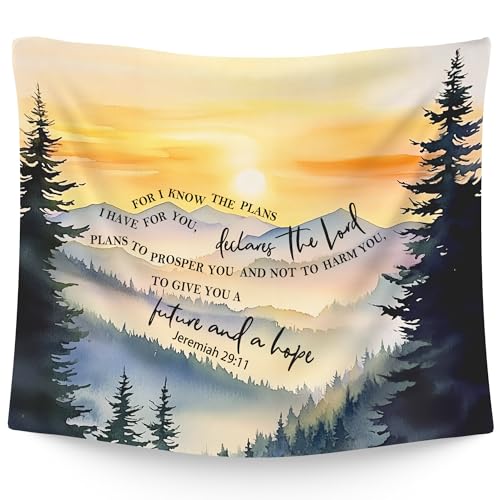 WAITPI Christian Nature Mountain Hanging Wall Tapestry for Bedroom, Forest Landscape Jeremiah 29:11 Bible Verse Scripture Wall Hanging Decor Tapestry for Home Living Room Church Office, 50x60in - color: plans, size: 60"L x 50"W