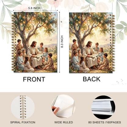 DOFQZ Jesus With Children Christian Spiral Notebook Journal, Christian Gifts for Kids, Religious Bible Notebook Journal for Church Prayer Study Note Taking, 5.5 x 8.3 Inches - color: 23child