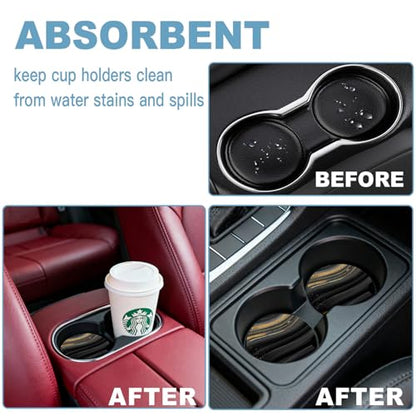 Ceramic Car Cup Holder Coasters Set of 2, 2.56 in Black Marble - color: Black Marble
