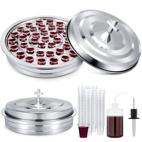 Zhehao 1 Set Holy Communion Trays for Churches with Lid, Churches Cup Fillers, 100 Disposable Communion Cups (Silver) - color: Silver