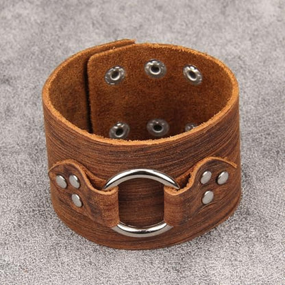 Jeilwiy Punk Rock Gothic Black Rivet Leather Spiked Necklace Collar Neckband Leather Choker Necklace for Women Mom Gifts Adjustable - color: 08 Leather Cuff Bracelet Brown