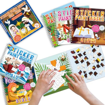 6PCS Bible Paint by Stickers for Kids Ages 4-8 VBS Crafts Sticker by Number Puzzle Activity Book Christian Gift Sunday School DIY Art Kit with Religious Jesus Nativity Tree Noah’s Ark 48 Pictures - style: Bible