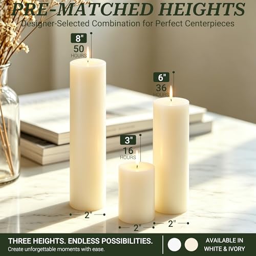 18 Pack Ivory Pillar Candles Set, Unscented Smokeless Dripless - color: Ivory Flat-top, size: 2x3/6/8 Inch