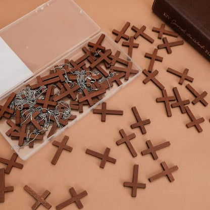 Mr. Pen- Wooden Pocket Cross Charms, 60 pcs, 10 m Rope & Threader
