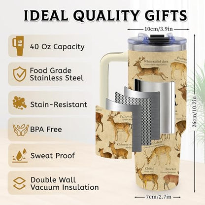 40oz Tumbler with Handle, Deer Gifts for Men Dad Boyfriend - color: Deer-Khaki