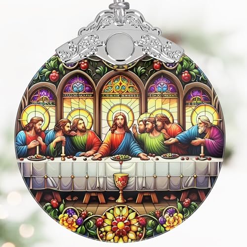 Last Supper Christmas Ornaments, 3" Stained Glass Christmas Decor, Christmas Tree Ornaments, Christmas Tree Decorations, Gift for Religious Believers, Perfect for Holiday Party, Tree, Home Decor - color: Last Supper
