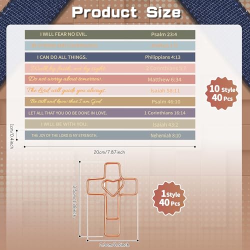Resurhang 80 Pack Heart Cross Paper Clips with Ribbons 40 Rose Gold Bible Paper Clips 40 Christian Bookmark Ribbons Bible Study Journaling Supplies Easter Eggs Fillers Women Christian Gifts - color: Rose Gold