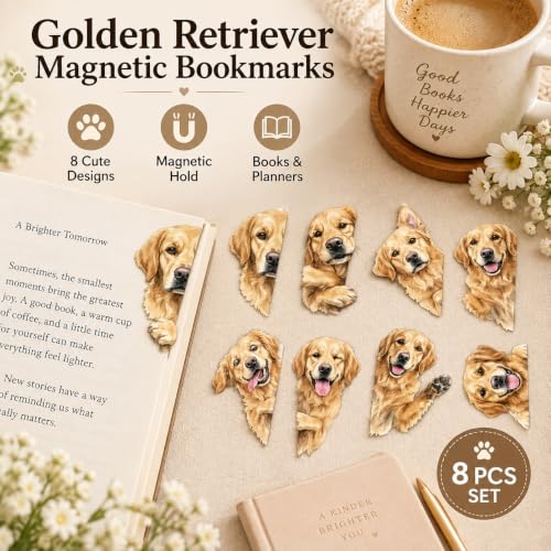 Golden Retriever Gifts for Women - Golden Retriever Magnetic Bookmarks 8PCS, Cute Dog Page Markers with Peek Design, Gifts for Dog Lovers Women, Book Accessories for Readers & Planners - style: Golden Retriever Gifts for Women