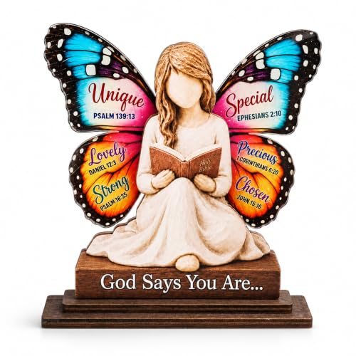 Christian Gifts for Women, God Says You Are Butterfly Decor Desk Plaque - color: kat-k- butterfly-plque