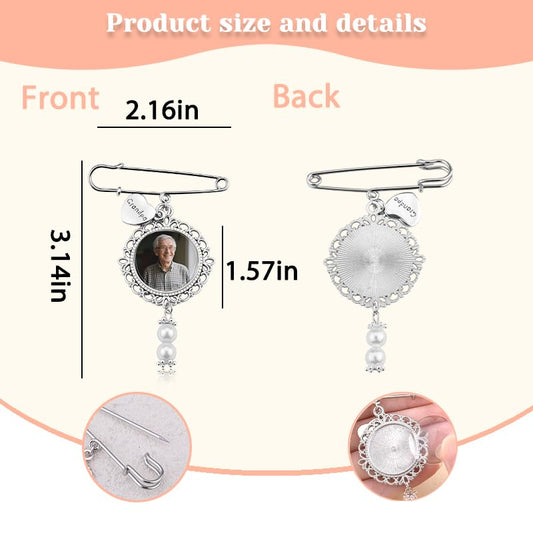 Wedding Double Picture Frame Brooch for Bride Grooms Boutonniece Pin for Wedding Bouquet - color: Grandpa
