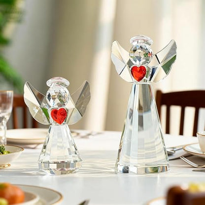 2pcs Crystal Angel Figurine Collectibles Gifts for Women Glass Angel Statue - style: Angel With Red Heart-2pcs