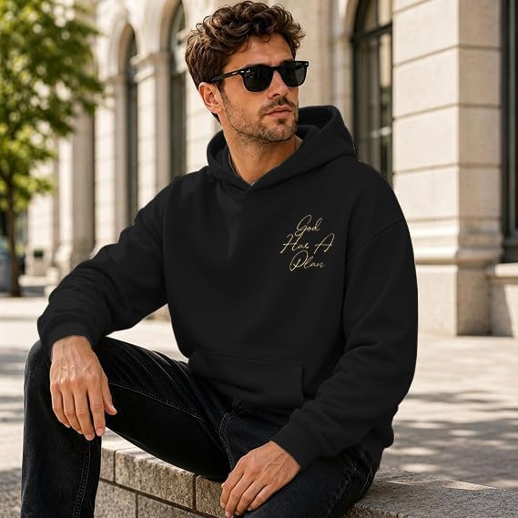 Christian Hoodies for Men God Has a Plan Graphic Tops - color: Black, size: X-Large