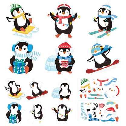 PAIVSUN 24Pcs Christmas Craft Kits, DIY Penguin Stickers Cutouts Ornaments Kit, Make Your Own Christmas Craft for Xmas Tree Decorations Winter Party Handcraft Supplies - style: Penguin