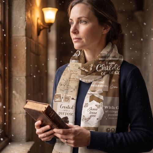 The Virgin Mary Bible Verse Shawls for Women, Catholic Christian Blanket Scarf Gifts or Mom Teacher Christmas - color: Brown Beige