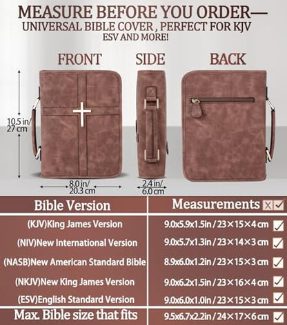 Vegan Leather Bible Cover Case, Bible Bag for Men Women, Gift Box Packaging - color: Brown