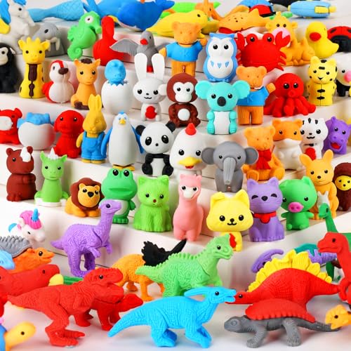URSKYTOUS 81Pcs Animal Erasers Desk Pets for Kids,Classroom Prizes - style: 81Pcs