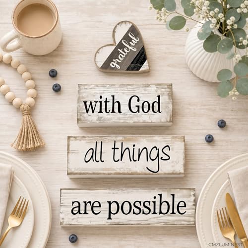 Farmhouse Table Decor, 4pcs Christian Religious Home Decor - style: Faith