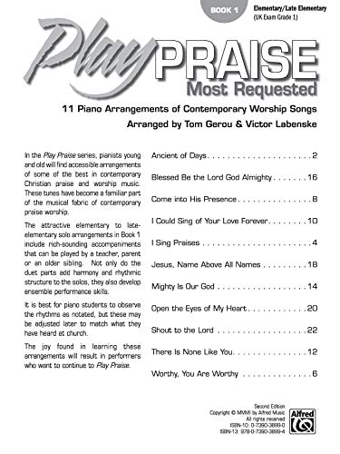 Play Praise -- Most Requested, Bk 1: 11 Piano Arrangements of Contemporary Worship Songs (Play Praise, Bk 1)