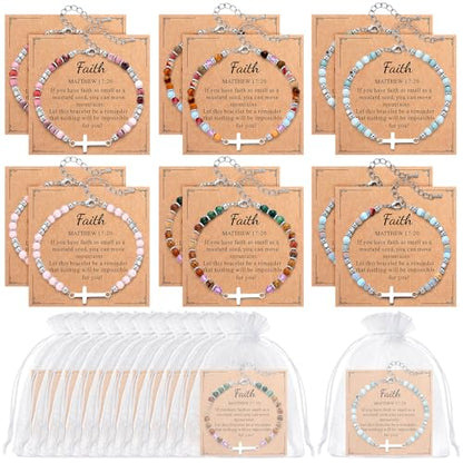 Kingdder 12 Set Christian Cross Bracelets for Women Gift Bulk - style: Chain