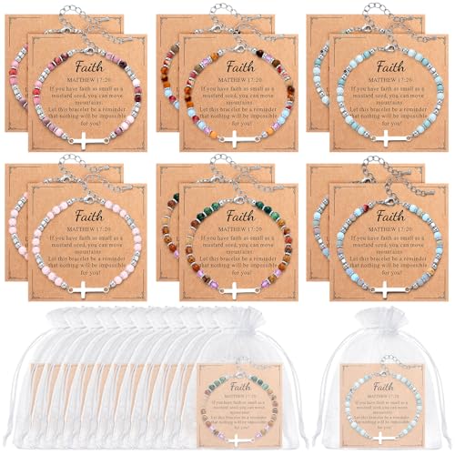 Kingdder 12 Set Christian Cross Bracelets for Women Gift Bulk - style: Chain