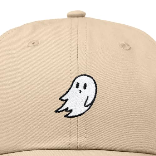 DALIX Ghost Embroidered Mens Womens Cotton Dad Hat Baseball Cap Adjustable - color: Khaki