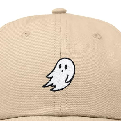 DALIX Ghost Embroidered Mens Womens Cotton Dad Hat Baseball Cap Adjustable - color: Khaki