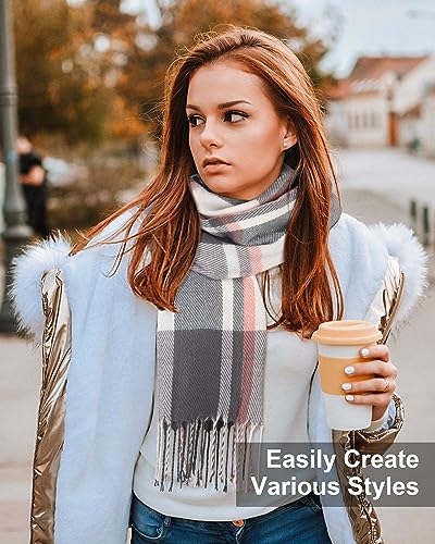 Loritta Winter Scarf for Women, Long Plaid Shawl Wraps Scarves Gifts - color: S-light Gray Beige Lattice